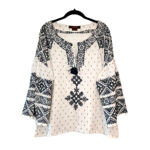 Anthropologie Payal Pratap Womens Embroidered Top Sz XL Blue White Festival 70s